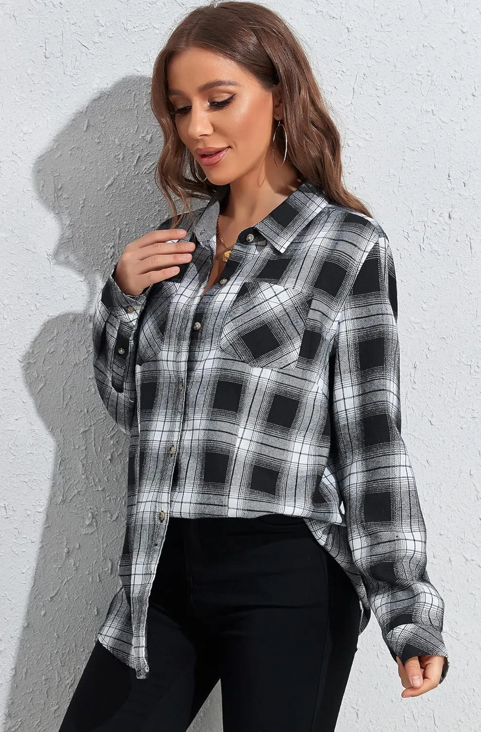 KevaMolly Plaid Flannel Shirts for Women Loose Fit Boyfriend Button Down Shirt Long Sleeve Casual Flannel Blouse Tops
