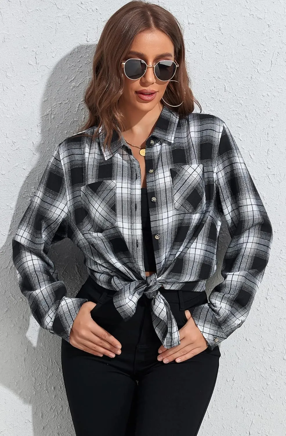 KevaMolly Plaid Flannel Shirts for Women Loose Fit Boyfriend Button Down Shirt Long Sleeve Casual Flannel Blouse Tops