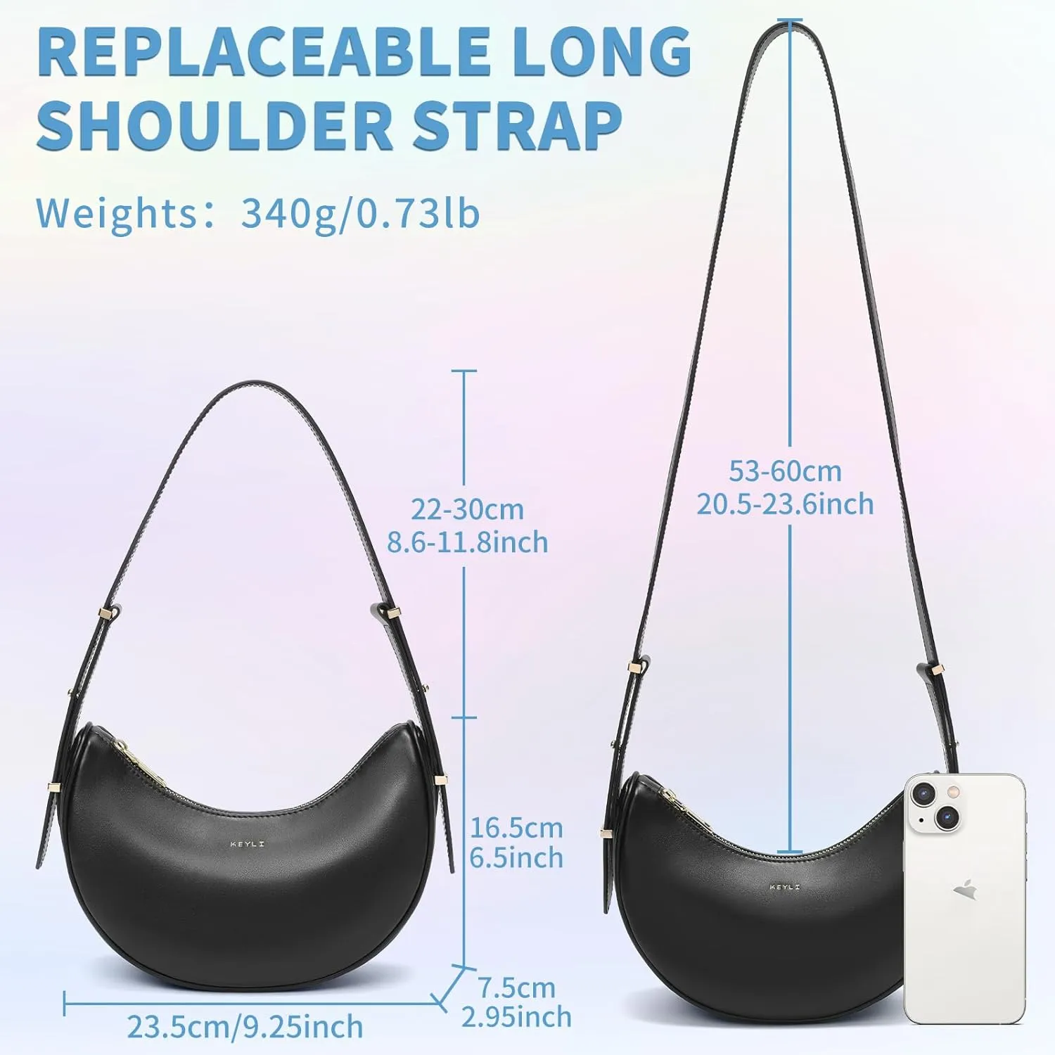 Keyli Small Shoulder Bag for Women Vegan Leather Crossbody Bags Adjust Handbags Purses with 2 Shoulder Strap