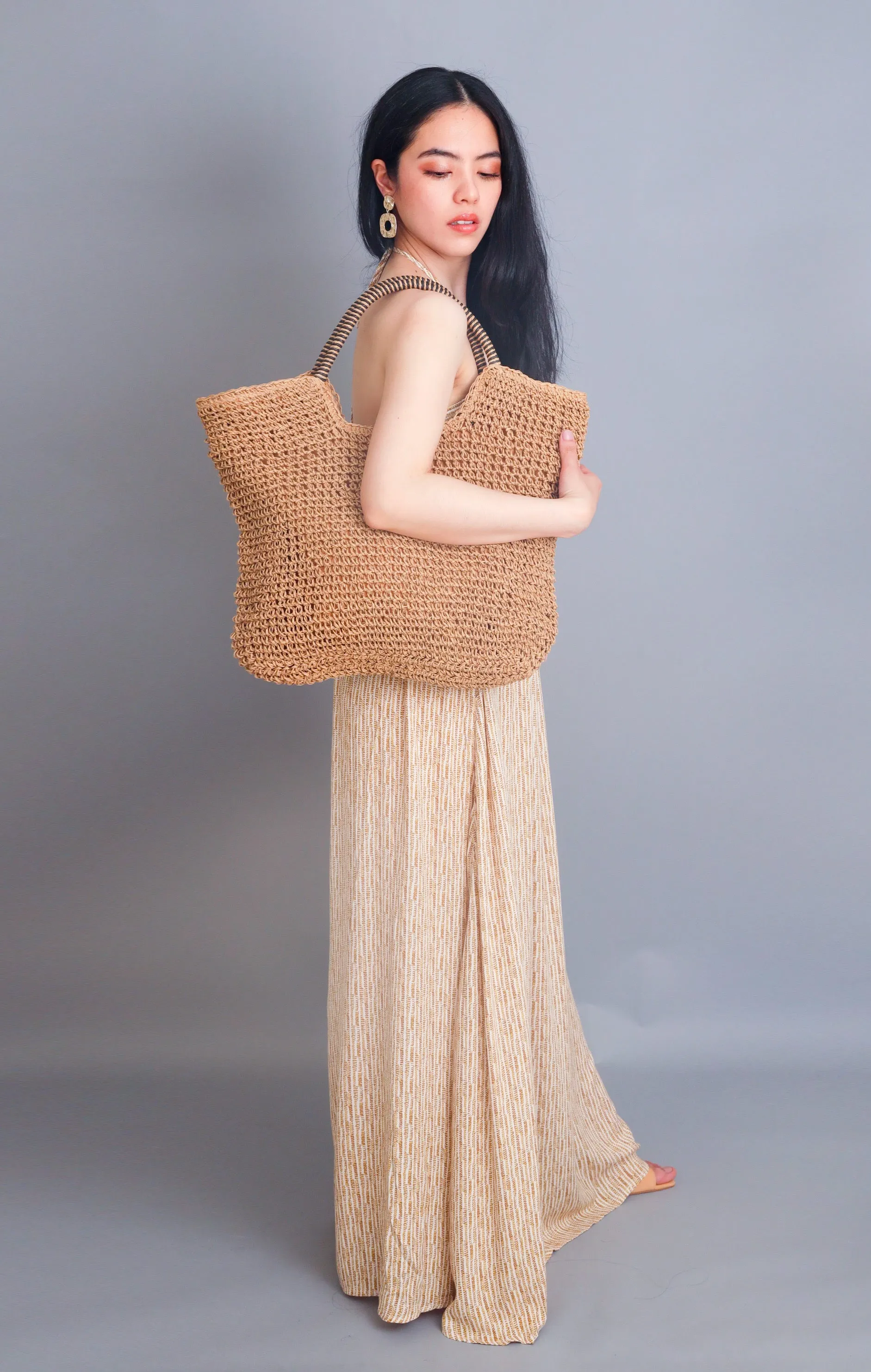 Khaki oversize Restort Straw Beach Tote Bag