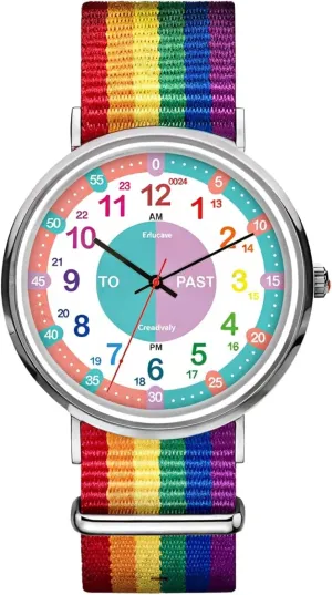 Kids Analog Watch with Rainbow Strap, Color-Coded Hour Numbers for Easy Time Recognition