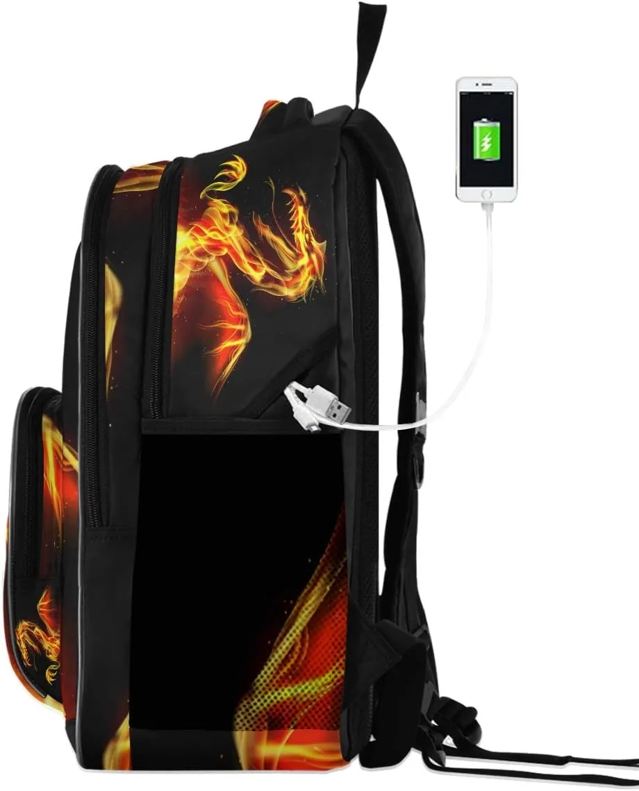 Kids Backpack Dragon Fire Three Layer Arc Bookbag for Boys Girls Elementary School Casual Travel Bag Laptop Daypack