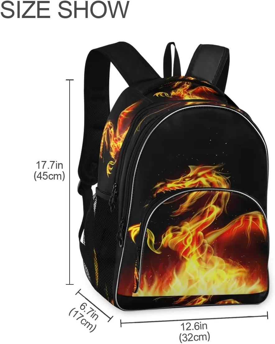 Kids Backpack Dragon Fire Three Layer Arc Bookbag for Boys Girls Elementary School Casual Travel Bag Laptop Daypack