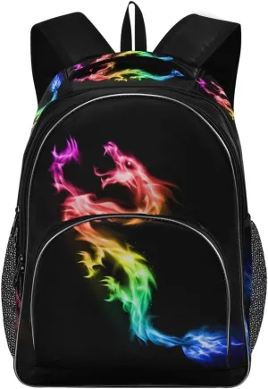 Kids Backpack Fire Rainbow Dragon Three Layer Arc Bookbag for Boys Girls Elementary School Casual Travel Bag Laptop Daypack