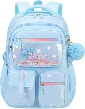 Kids Backpack for Girls Bookbag for Elementary School Pre Girls School Bag Water Resistant Blue