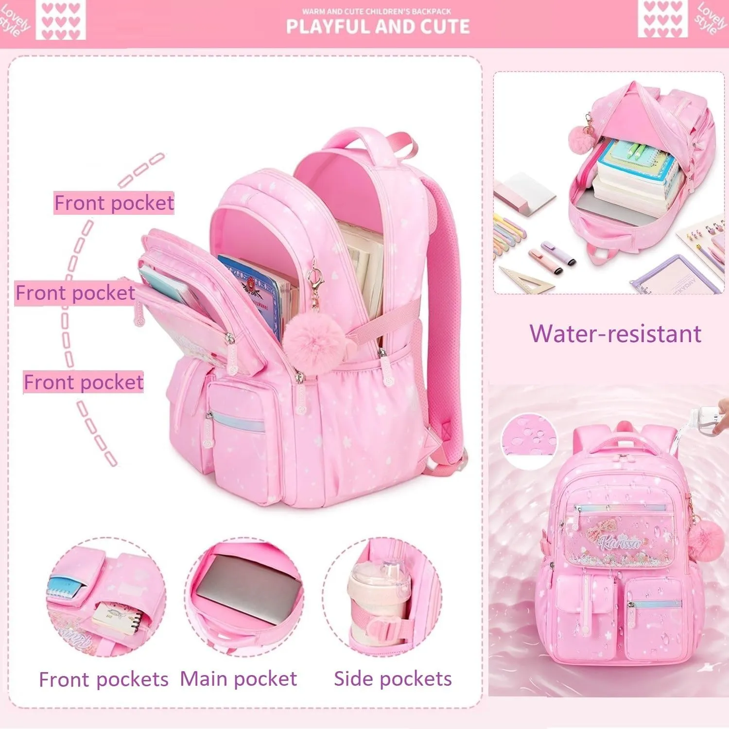 Kids Backpack for Girls Bookbag for Elementary School Pre Girls School Bag Water Resistant Blue