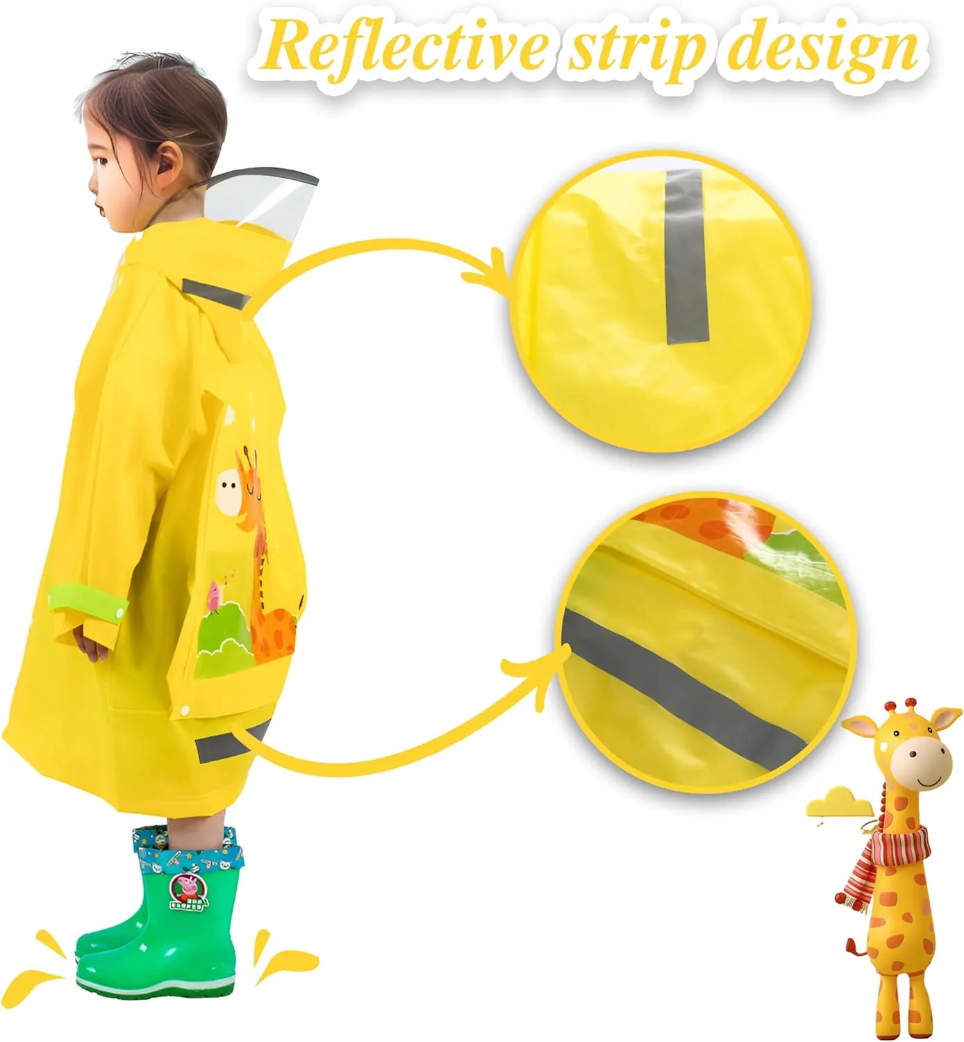 Kids Raincoat for Boys Girls Rain Poncho with Hood, Waterproof Reusable EVA Rainwear Toddler Cartoon 2-12 Years