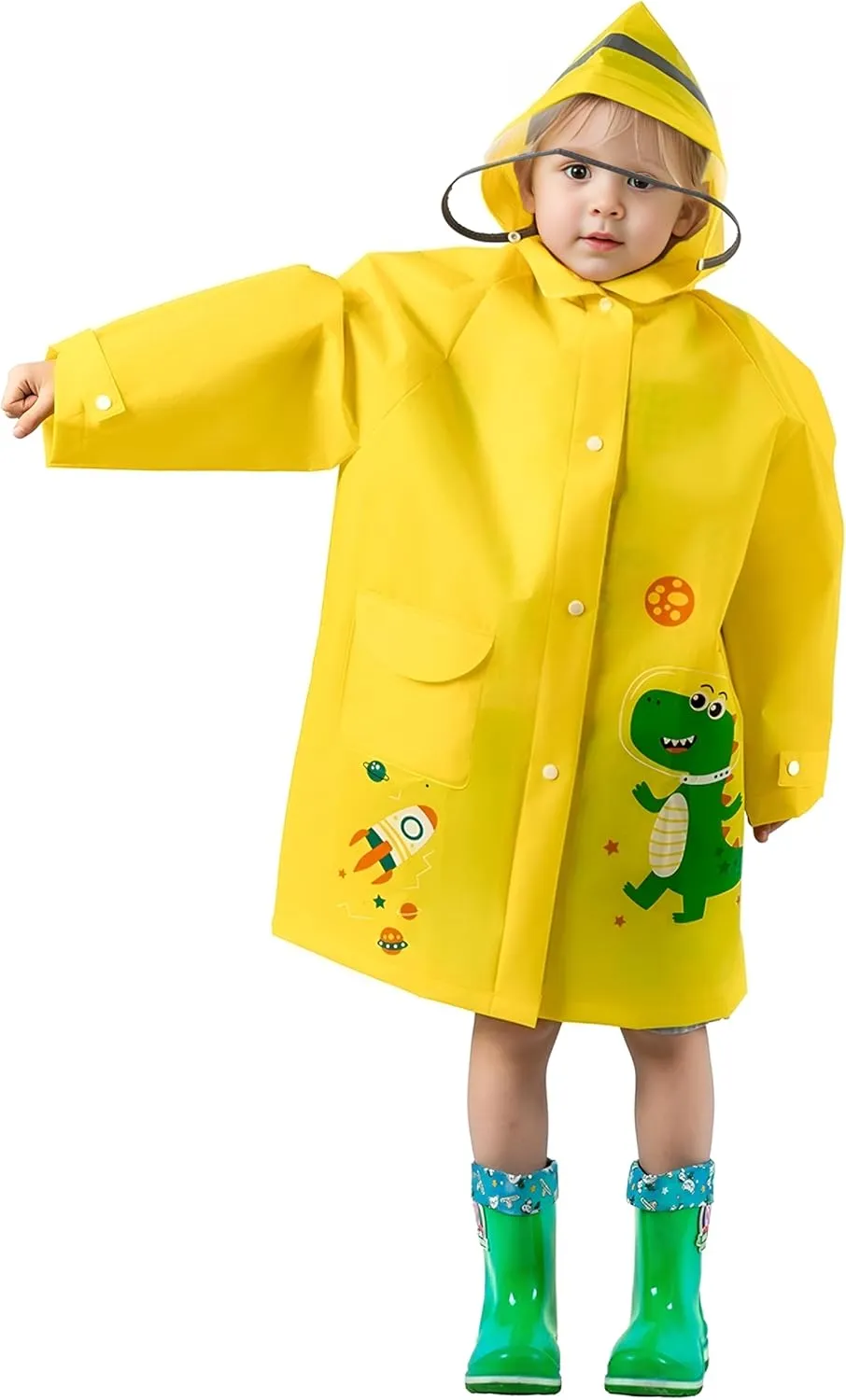 Kids Raincoat for Boys Girls Rain Poncho with Hood, Waterproof Reusable EVA Rainwear Toddler Cartoon 2-12 Years