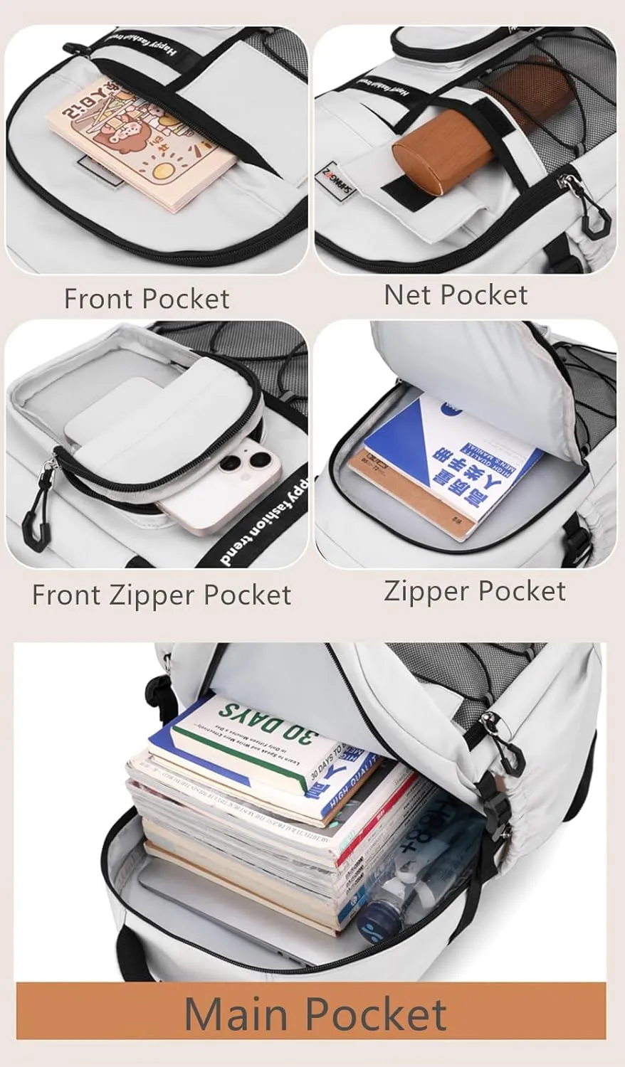 Kids School Backpack For Boy And Girl,Large Capacity High Middle Elementary Primary Students Teens Sports Bookbag (A-Light Grey)