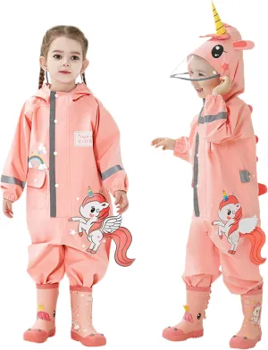 Kids Toddler Boys Girls Rain Suit Waterproof One Piece Coverall S-XL Size 1-6 Years