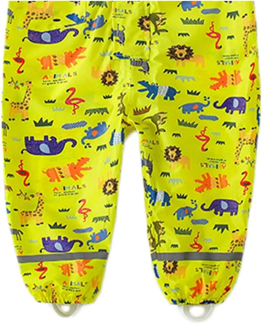 Kids Toddler Rain Suit for Boys Girls One Piece Hoodie Zipper Cartoon Waterproof Coverall Rain Jacket 1-10 Years