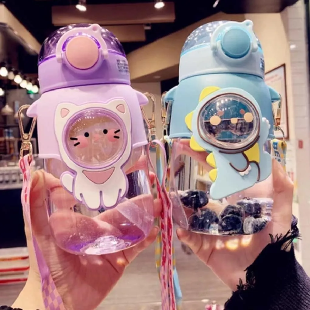 Kids Water Bottle for School Boys Girl Kawaii Cup with Straw Cute Cartoon Leakproof Mug Travel Drinking Tumbler BPA Free