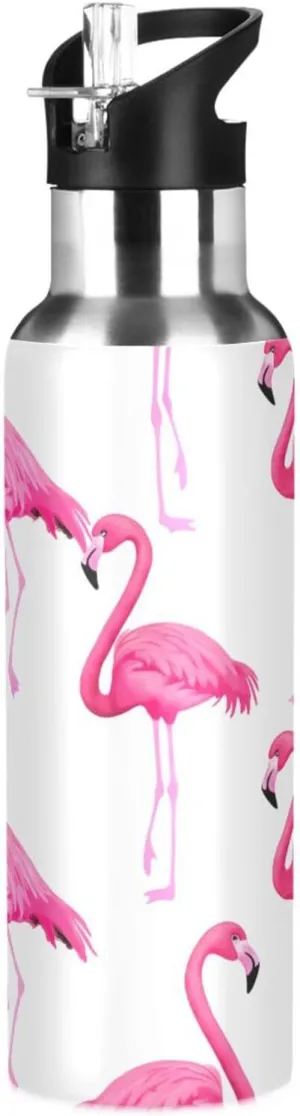 Kigai Pink Flamingos Insulated Water Bottle with Straw Lid BPA-Free 20 oz Double Wall Vacuum Stainless Steel Leakproof Sports Water Bottle for Travel Fitness Gym