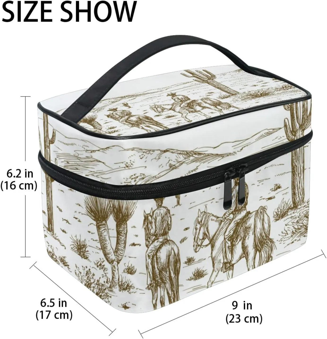 Kigai Western Desert Cowboys Travel Cosmetic Bag Case Large Portable Makeup Bag Organizer for Women Girls Top Handle Multifunction Toiletry Bags