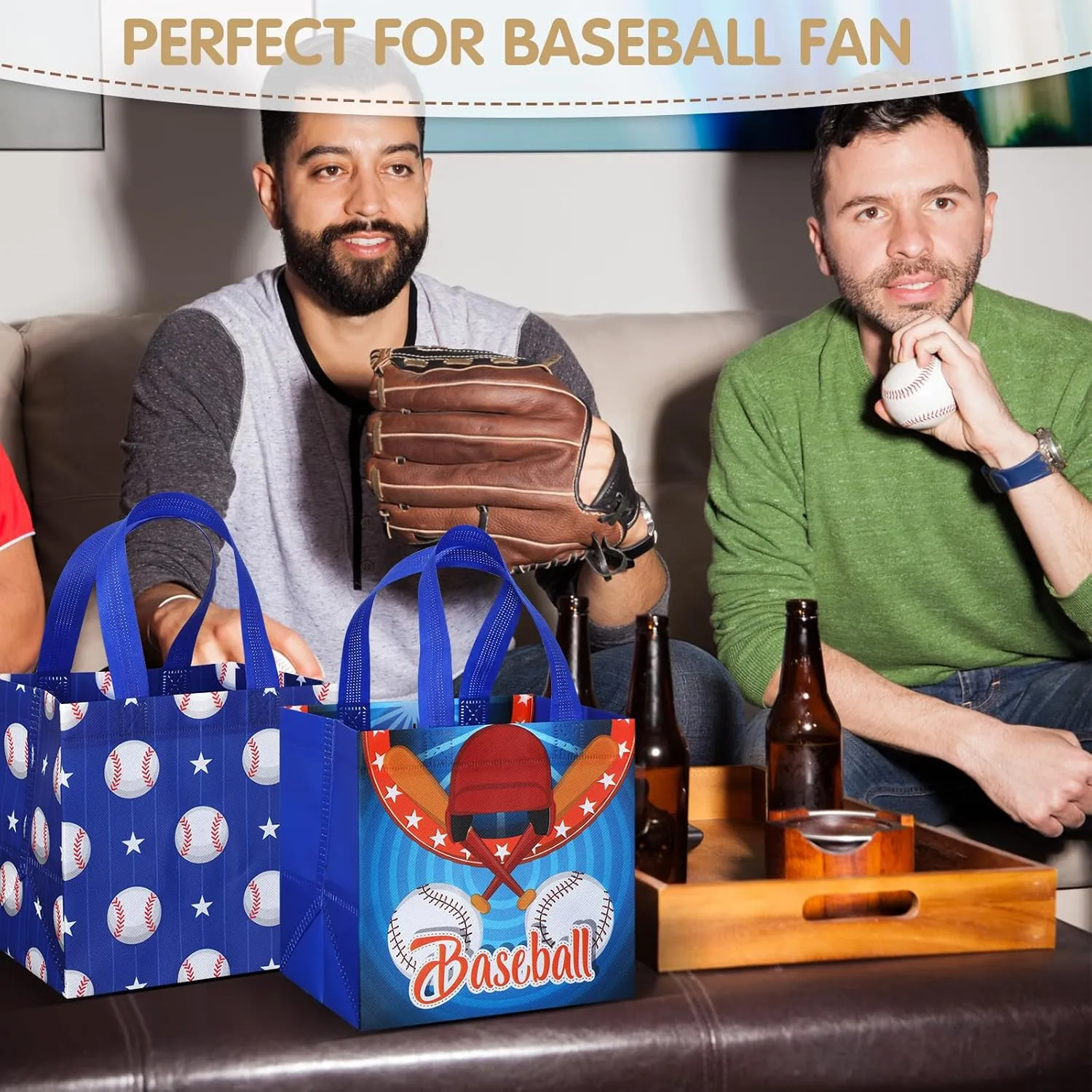 Kigeli 60 Pcs Baseball Party Gift Bags Baseball Goodie Treat Reusable Non Woven Gift Bags with Handles Snack Candy Bagsfor Team Party Birthday Supplies