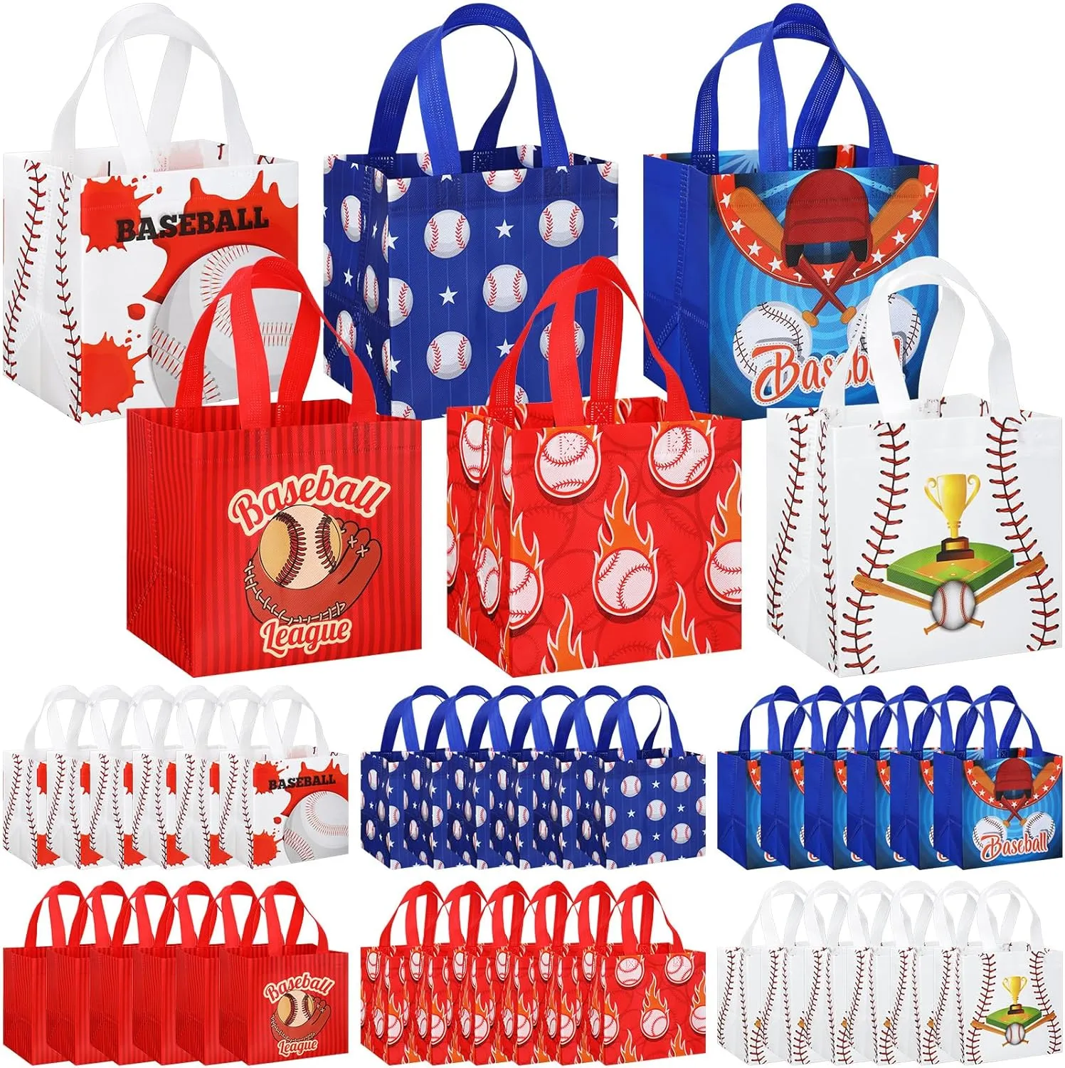 Kigeli 60 Pcs Baseball Party Gift Bags Baseball Goodie Treat Reusable Non Woven Gift Bags with Handles Snack Candy Bagsfor Team Party Birthday Supplies
