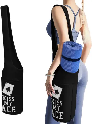 Kiss My Aces Poker Casino Lightweight Yoga Mat Bag with Pockets Portable Canvas Carrying Shoulder Bags for Women Men