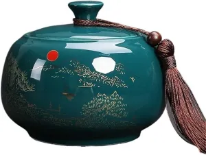 Kitchen Container Ceramic Tea Canister With Airtight Lid Kichen Storage Container For Tea, Coffee, Nuts, Herb, Spice, Sugar For Loose Tea(Green)