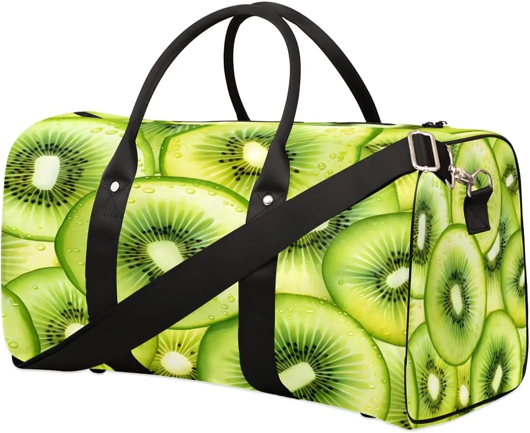 Kiwifruit Travel Duffle Bag, Sports Gym Bags for Women Men, Carry On Weekender Overnight Bag, Summer Tropical Fruits Green Workout Hospital Airplane Trips Bag