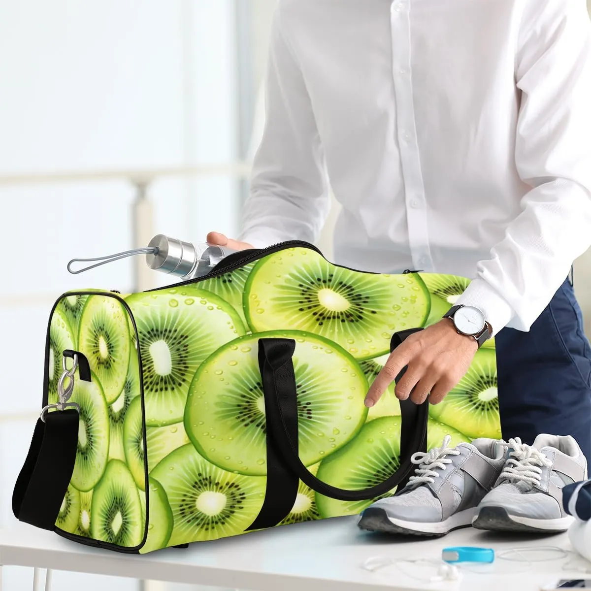 Kiwifruit Travel Duffle Bag, Sports Gym Bags for Women Men, Carry On Weekender Overnight Bag, Summer Tropical Fruits Green Workout Hospital Airplane Trips Bag