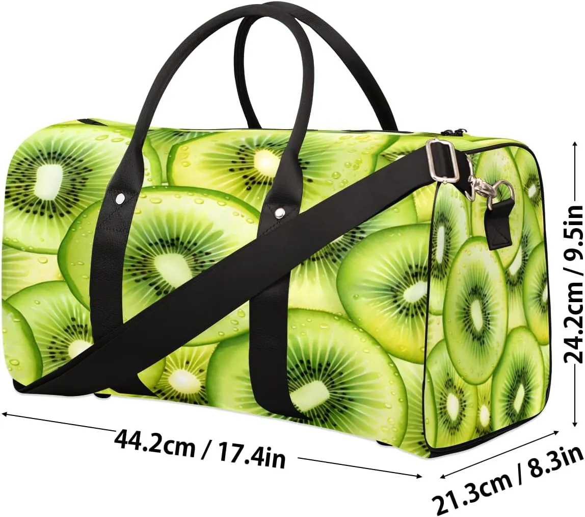Kiwifruit Travel Duffle Bag, Sports Gym Bags for Women Men, Carry On Weekender Overnight Bag, Summer Tropical Fruits Green Workout Hospital Airplane Trips Bag