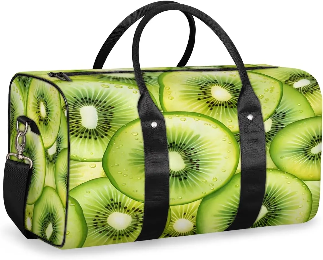 Kiwifruit Travel Duffle Bag, Sports Gym Bags for Women Men, Carry On Weekender Overnight Bag, Summer Tropical Fruits Green Workout Hospital Airplane Trips Bag