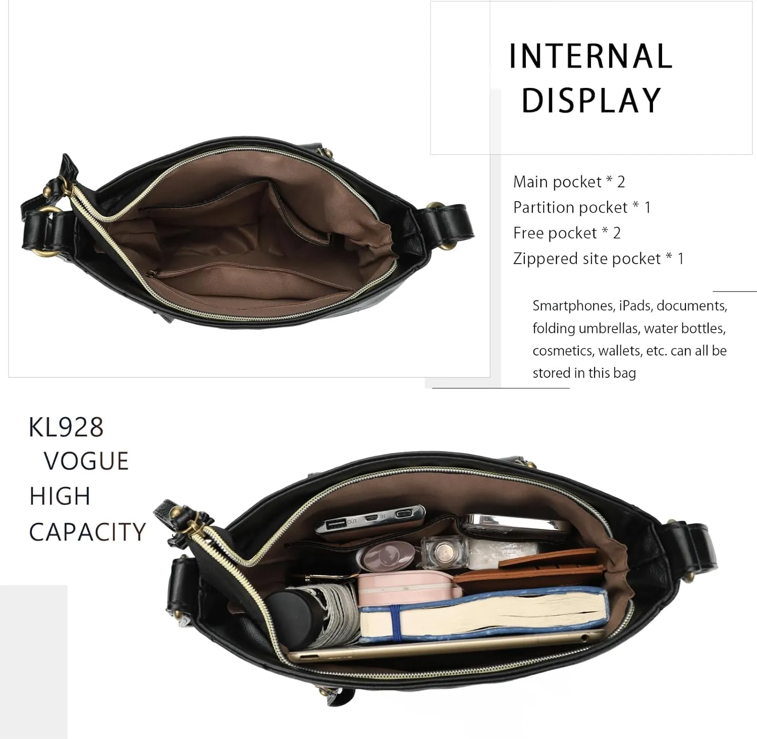KL928 Crossbody Bags for Women, Multi Pocket Shoulder Bags, Medium PU Leather Cross Body Purses