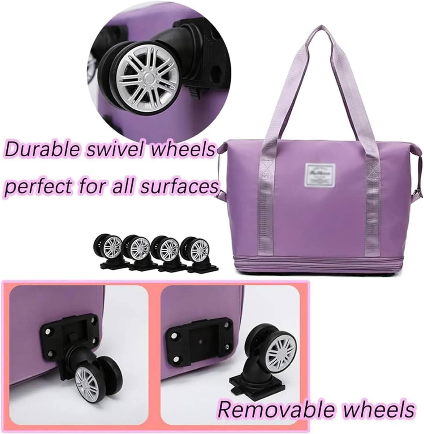Klarson Expandable Bag with Wheels, Klarson Travel Bag, Scratch Expandable Travel Duffle Bag, with Dry and Wet Separation (Purple)