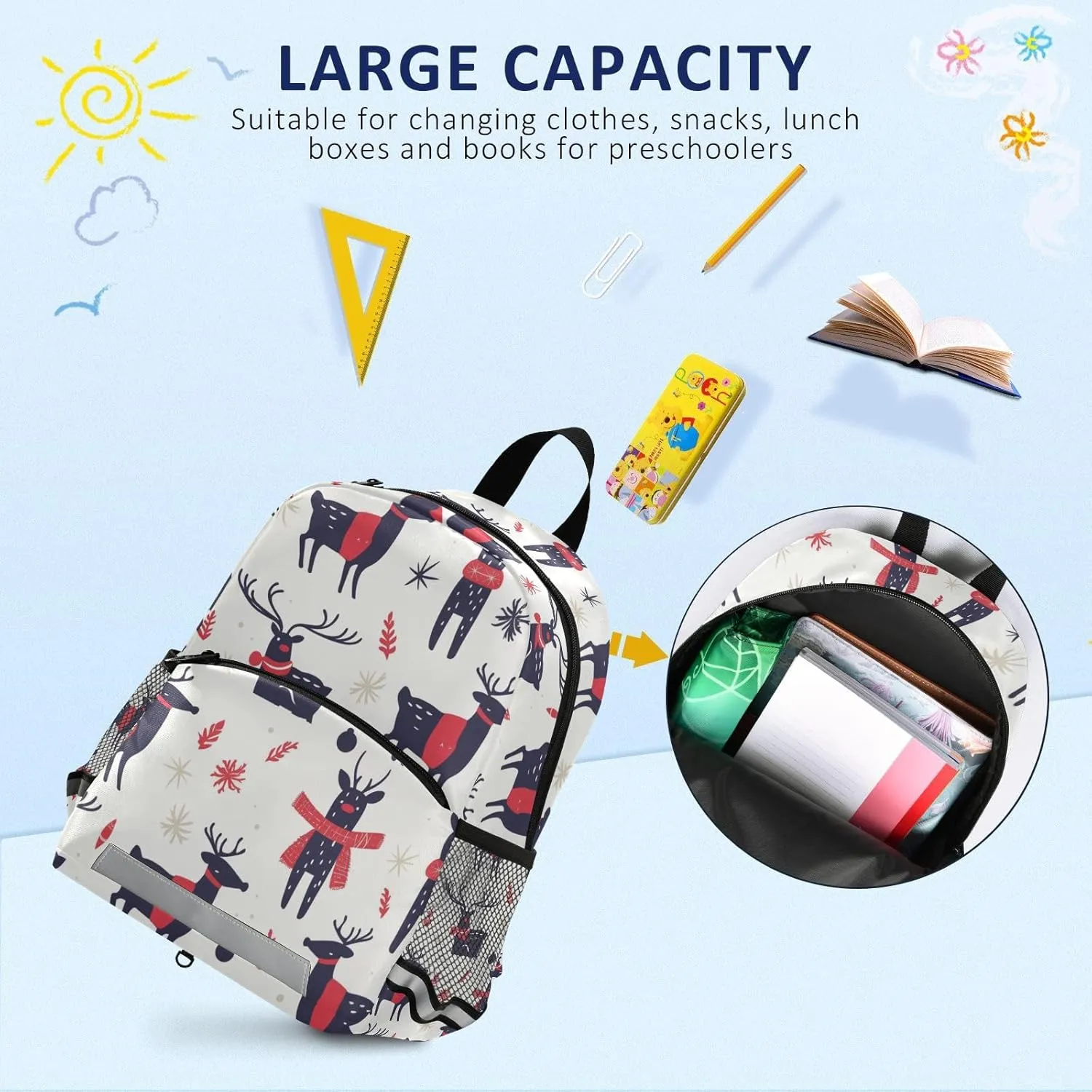 KLL Christmas Pattern Reindeer Toddler Girl Backpack Lightweight Mini Bookbag Travel Outdoor Daypack