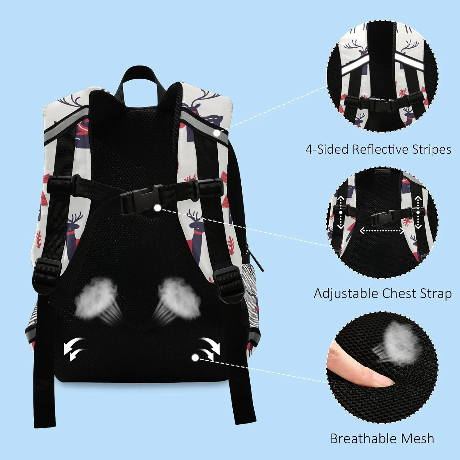KLL Christmas Pattern Reindeer Toddler Girl Backpack Lightweight Mini Bookbag Travel Outdoor Daypack