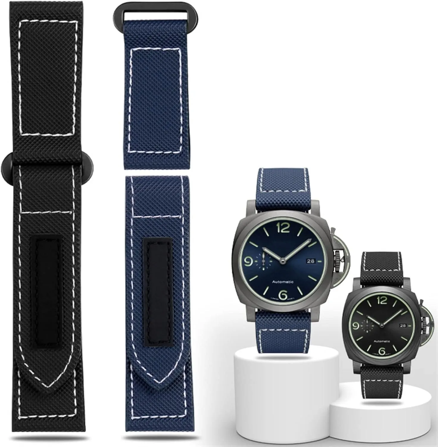 KLVN Carbon Fiber Check Nylon Canvas Strap For Panerai Lumino PAM01118 01661 Waterproof Watchband Bracelet 24mm Black Blue