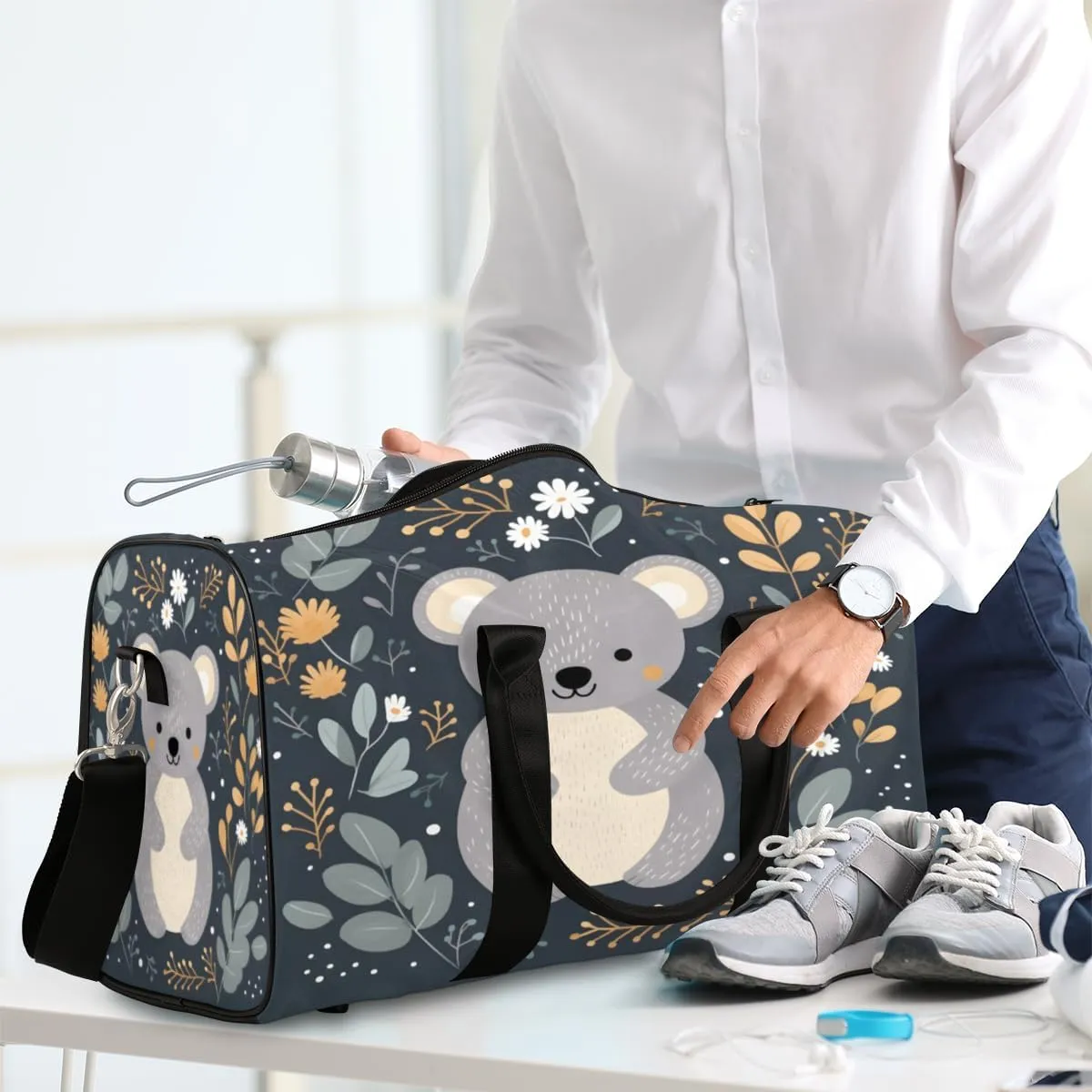 Koala Travel Duffle Bag, Sports Gym Bags for Women Men, Carry On Weekender Overnight Bag, Cartoon Koala Workout Hospital Airplane Trips Bag