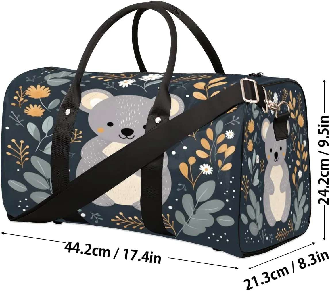 Koala Travel Duffle Bag, Sports Gym Bags for Women Men, Carry On Weekender Overnight Bag, Cartoon Koala Workout Hospital Airplane Trips Bag