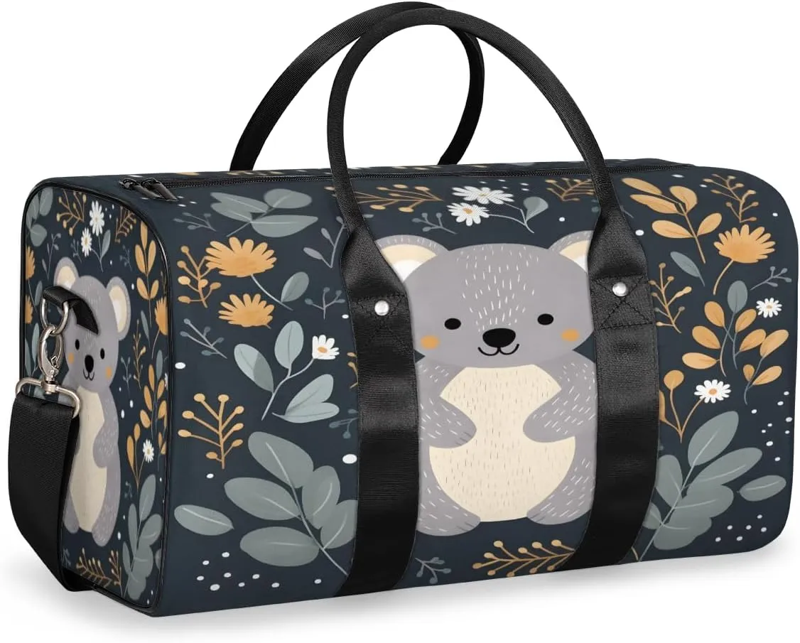 Koala Travel Duffle Bag, Sports Gym Bags for Women Men, Carry On Weekender Overnight Bag, Cartoon Koala Workout Hospital Airplane Trips Bag