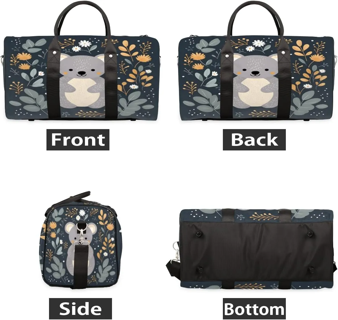 Koala Travel Duffle Bag, Sports Gym Bags for Women Men, Carry On Weekender Overnight Bag, Cartoon Koala Workout Hospital Airplane Trips Bag