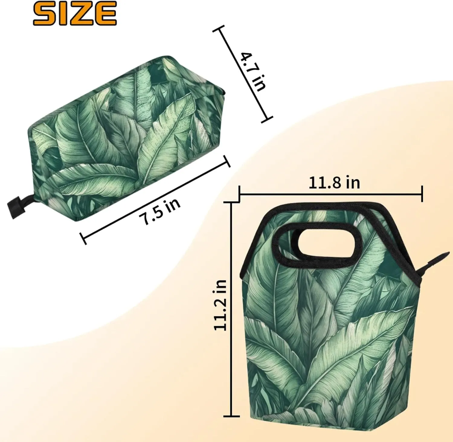 KOBLEN Tropical Leaf Symphony Portable Insulated Lunch Bag for Adults, Oxford Thermal Food Tote Leakproof Reusable Meal Bag for Picnic, Hiking, Travel (7.5x4.7x11.2 Inch)