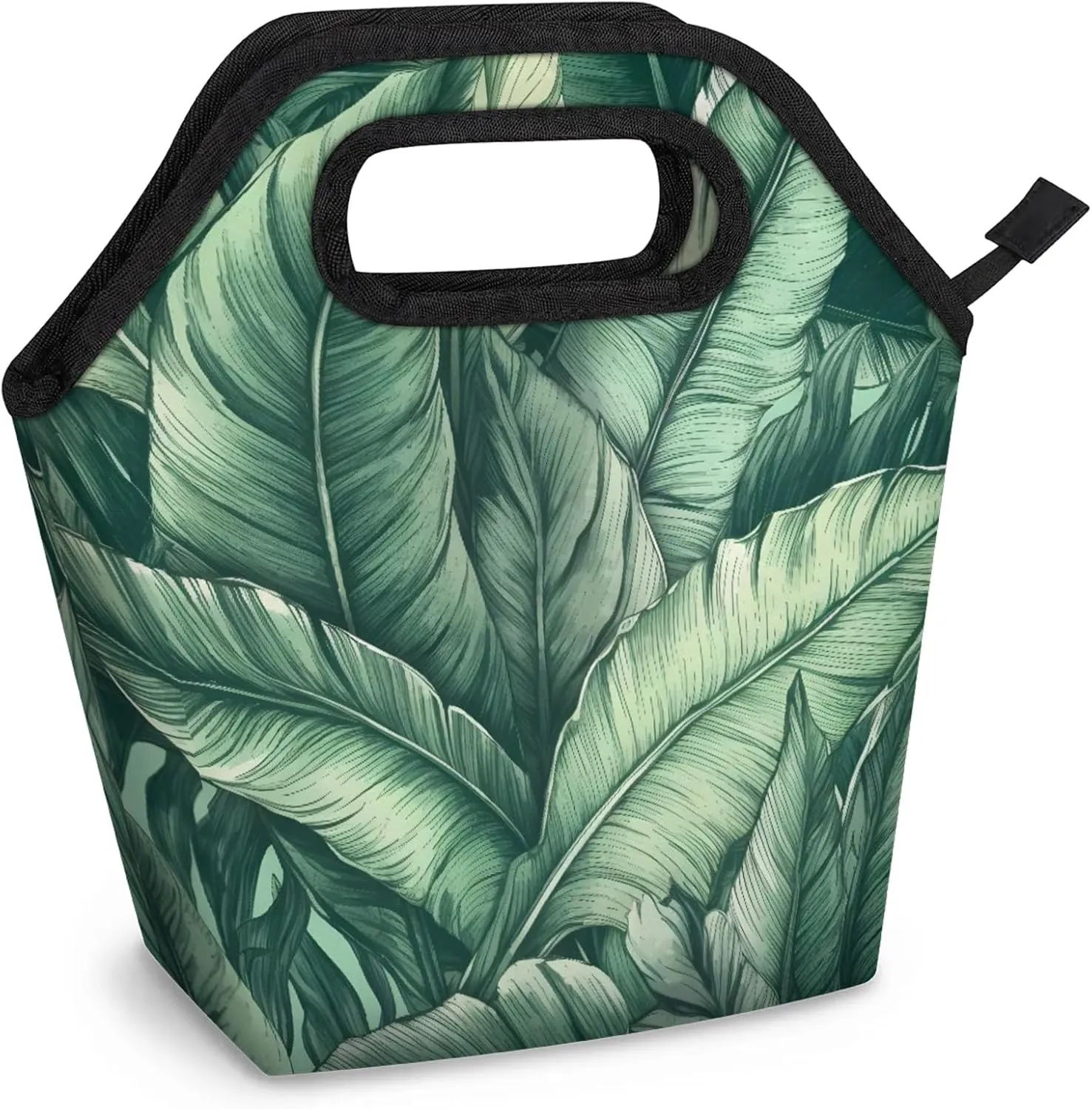KOBLEN Tropical Leaf Symphony Portable Insulated Lunch Bag for Adults, Oxford Thermal Food Tote Leakproof Reusable Meal Bag for Picnic, Hiking, Travel (7.5x4.7x11.2 Inch)