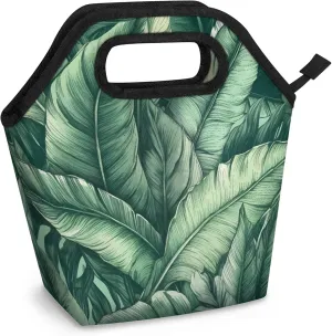 KOBLEN Tropical Leaf Symphony Portable Insulated Lunch Bag for Adults, Oxford Thermal Food Tote Leakproof Reusable Meal Bag for Picnic, Hiking, Travel (7.5x4.7x11.2 Inch)