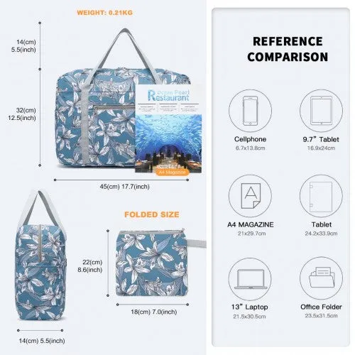 Kono Foldable Waterproof Storage Cabin Travel Handbag Flower Print - Blue