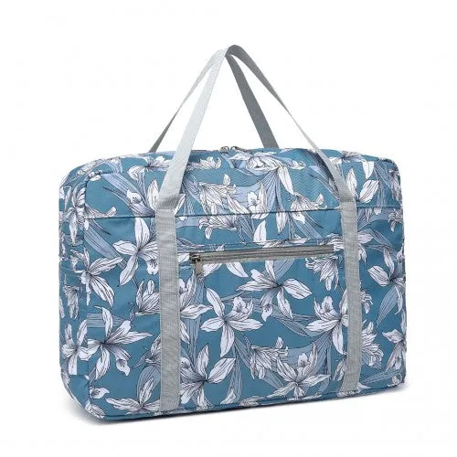 Kono Foldable Waterproof Storage Cabin Travel Handbag Flower Print - Blue