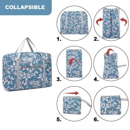 Kono Foldable Waterproof Storage Cabin Travel Handbag Flower Print - Blue