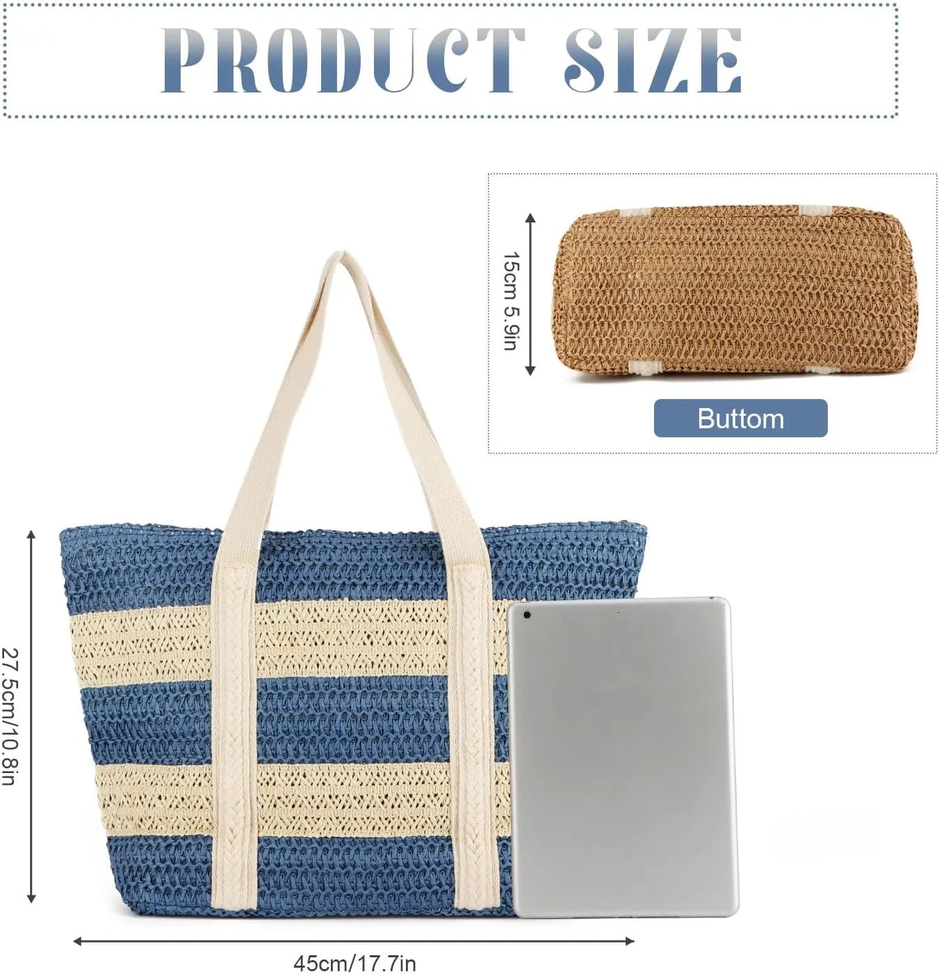 KUANG! Large Straw Beach Bag for women Stripes Woven Straw Tote Bag Summer Handbag Shoulder Bag