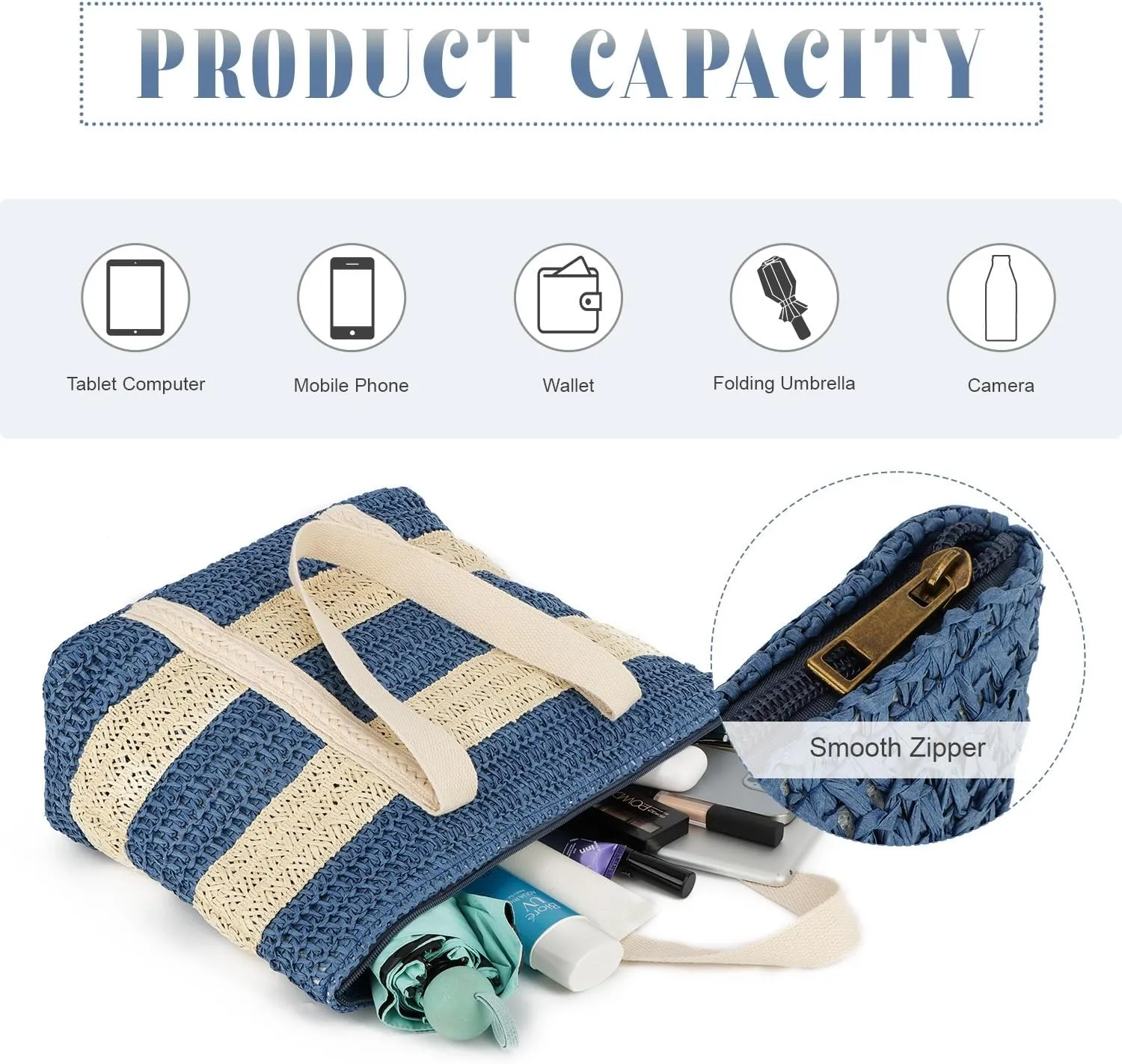 KUANG! Large Straw Beach Bag for women Stripes Woven Straw Tote Bag Summer Handbag Shoulder Bag