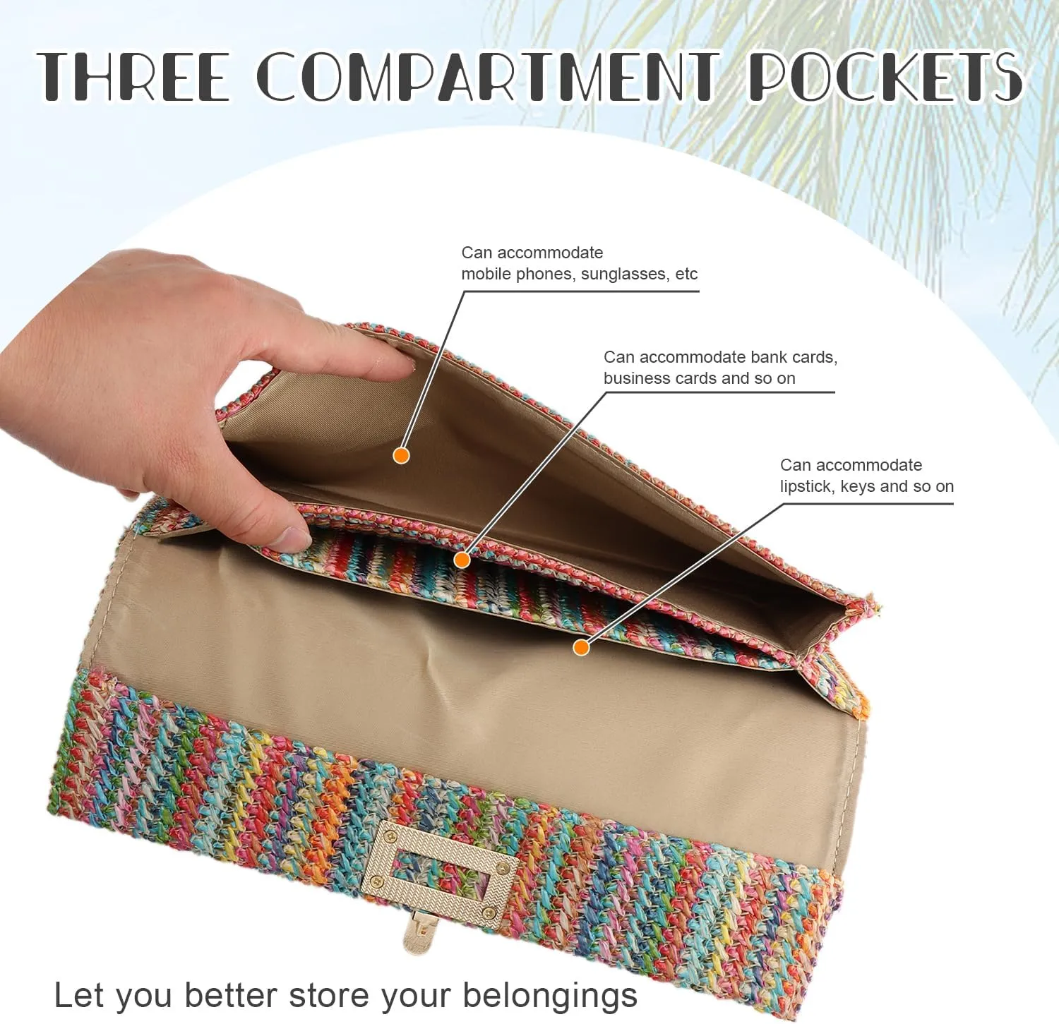 KUANG! Straw Clutch Purse for Women Beach Woven Bag Envelope Evening Clutch Straw Handbag