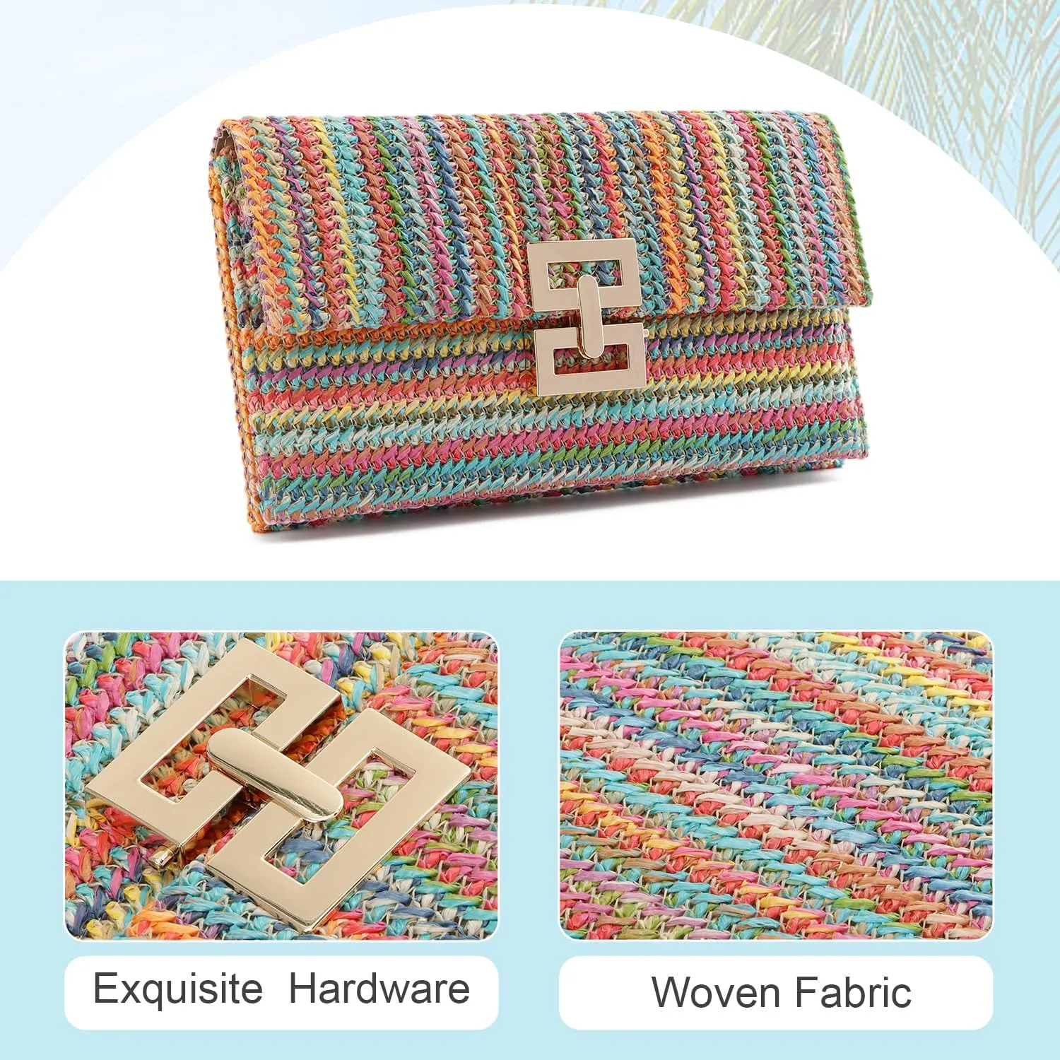 KUANG! Straw Clutch Purse for Women Beach Woven Bag Envelope Evening Clutch Straw Handbag