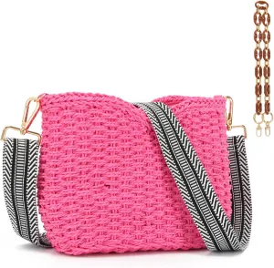 KUANG! Straw Woven Shoulder Bag for Women Summer Beach Tote Bag Crossbody Handbag Satchel Chain Purse