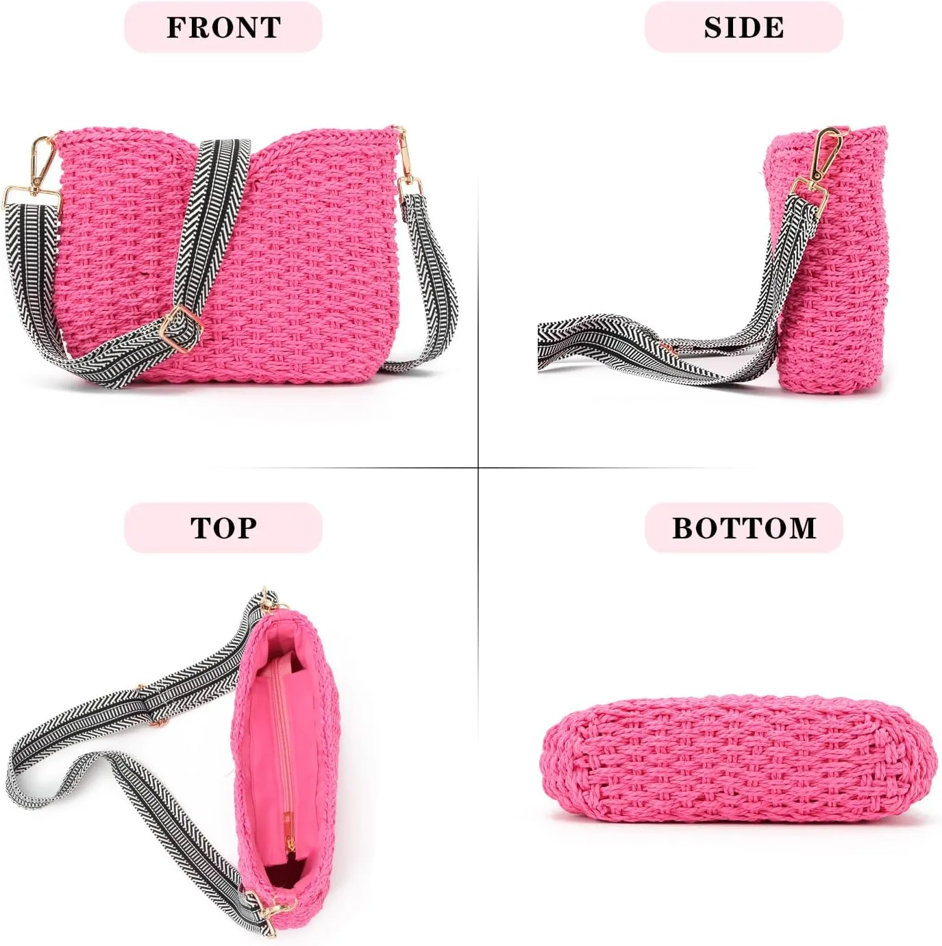 KUANG! Straw Woven Shoulder Bag for Women Summer Beach Tote Bag Crossbody Handbag Satchel Chain Purse