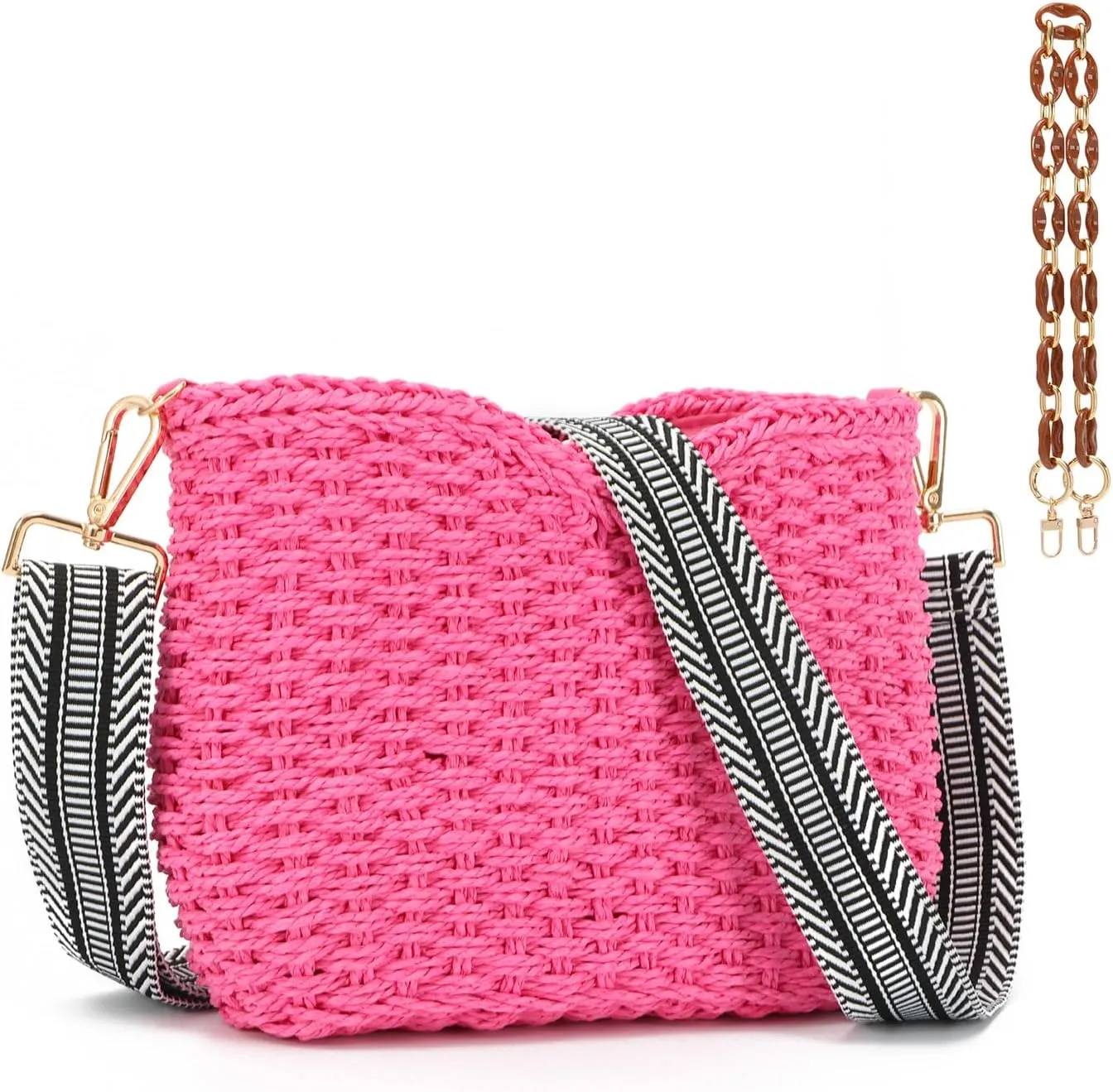 KUANG! Straw Woven Shoulder Bag for Women Summer Beach Tote Bag Crossbody Handbag Satchel Chain Purse