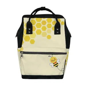 Kuizee Diaper Bag Backpack Multifunction Bag Hexagon Grid Cells Cartoon Bee Mutispandex Big Capacity Casual Daypack Mummy Bag Maternity Bag 17 Inch