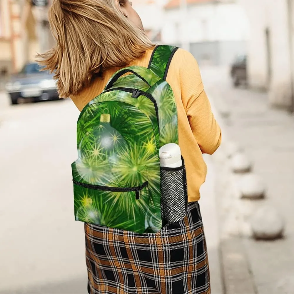 Kuizee Travel Laptop Backpack Business Daypack Work Bookbag New Year'S Spruce Christmas Balls Green Durable iPad Tablet School College Book Bags Casual Bags for Men and Women